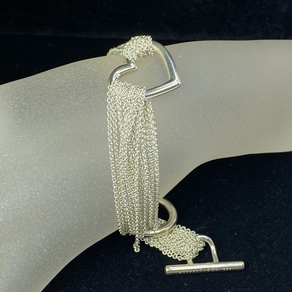 Tiffany & Co. Sterling silver Heart Mesh chain Toggle bracelet 34.8g  7" JR7592 - Picture 1 of 9